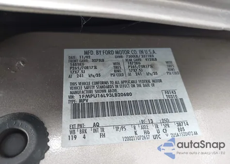 2003 Ford Expedition Xlt z USA, uszkodzony, nr VIN 1FMPU16L93LB20680